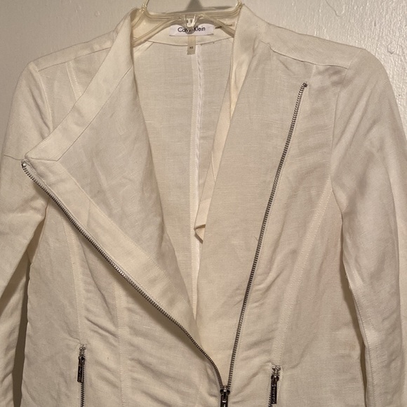 Calvin Klein White Linen Moto Zip Jacket - Picture 4 of 8